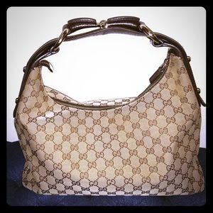 Authentic Gucci GG Canvas Medium Horsebit Hobo Bag